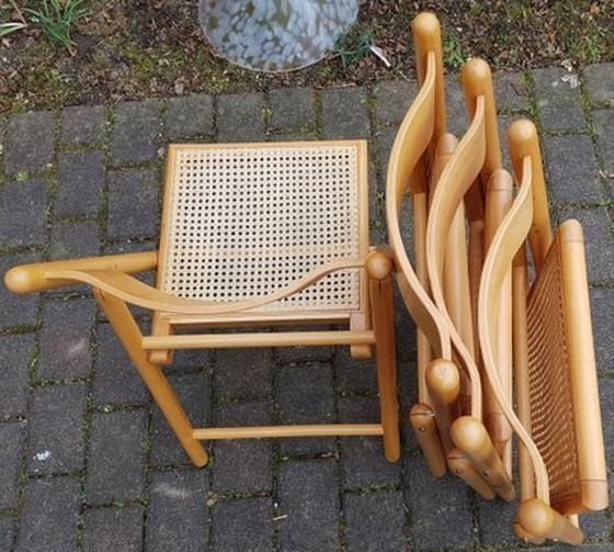 Image 1 of Vintage Holz Klappstühle mit Wiener Geflecht Sitze, Set von 4