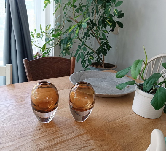 Image 1 of 2 X Mondgeblazen Glas Vazen, Cognac