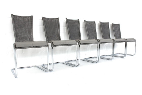 Image 1 of 6x Tecta B25 / WK724 Kragstuhl, Freischwinger Stuhl in Chrom mit Ledersitzpolster