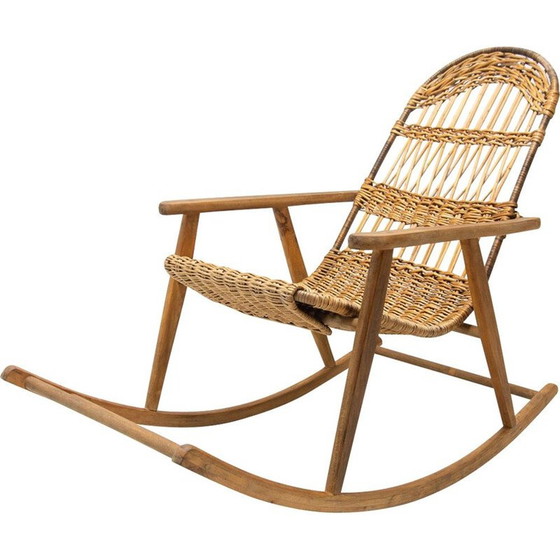Image 1 of Mid Century Schaukelstuhl aus Korbgeflecht, Tschechoslowakei 1960er Jahre