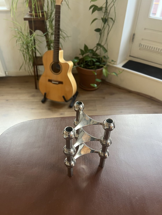 Image 1 of 3 Stoff Nail Modular Kerzenständer mit Schale | Chrom