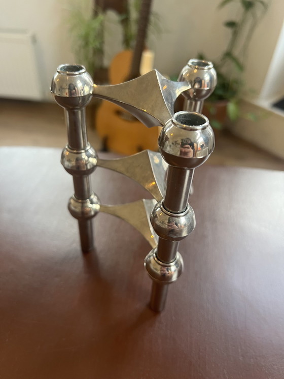 Image 1 of 3 Stoff Nail Modular Kerzenständer mit Schale | Chrom