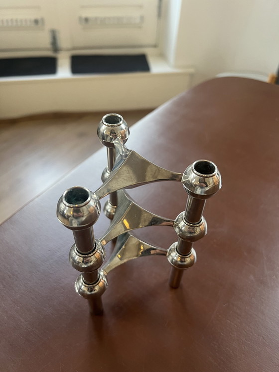 Image 1 of 3 Stoff Nail Modular Kerzenständer mit Schale | Chrom