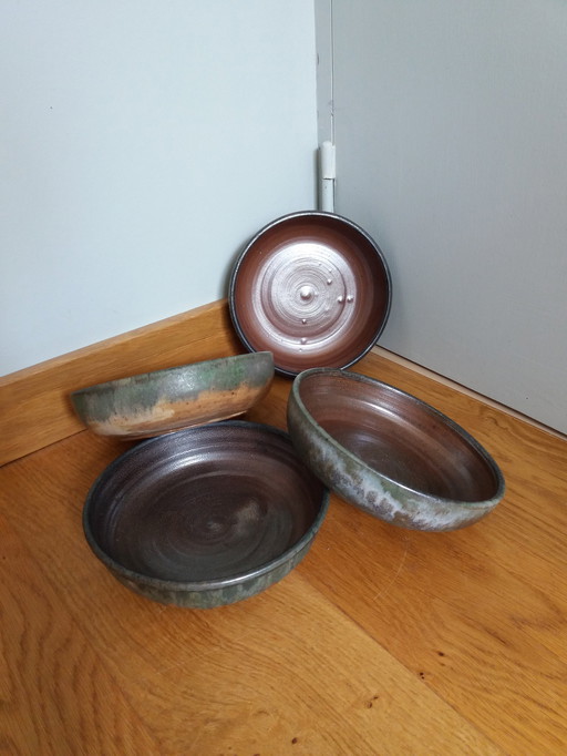 4 Suppenteller Signiert Maurice Pitot Belgien Aus Bouffioulx Steingut