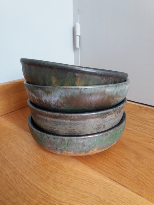 4 Suppenteller Signiert Maurice Pitot Belgien Aus Bouffioulx Steingut