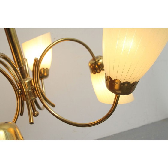 Image 1 of Vintage-Kronleuchter aus Messing und Glas 1950er Jahre