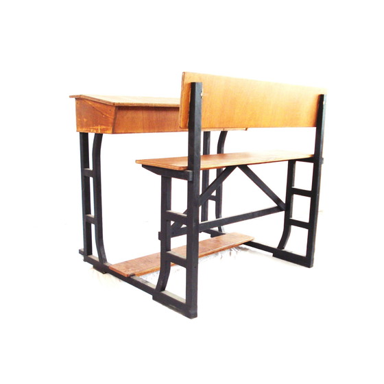 Image 1 of Große Schule Schreibtisch aus Holz auf Rädern mit Klappe, ideal für Catering oder Büro