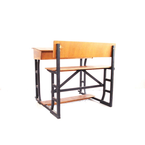 Image 1 of Große Schule Schreibtisch aus Holz auf Rädern mit Klappe, ideal für Catering oder Büro