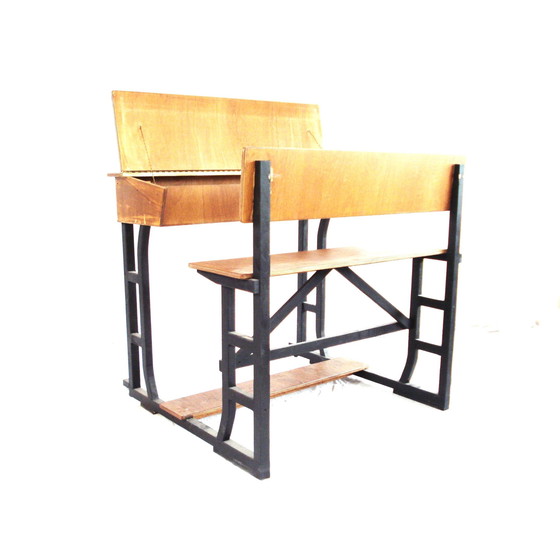 Image 1 of Große Schule Schreibtisch aus Holz auf Rädern mit Klappe, ideal für Catering oder Büro