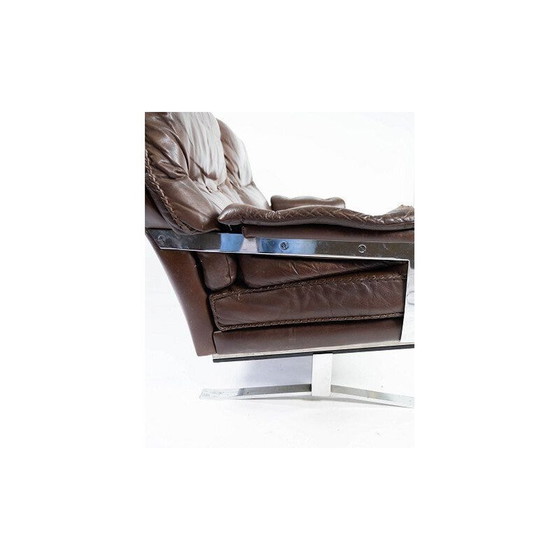 Image 1 of Vintage 2-Sitzer Sofa mit braunem Lederbezug und Metallgestell von Arne Norell 1970s