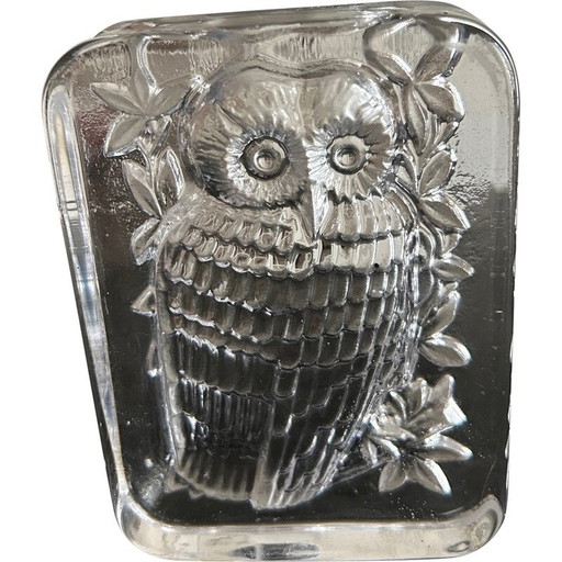 Briefbeschwerer aus Kristall mit Eulendekor, 1970