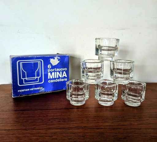 Set 6 Vintage Joe Colombo / Videnza Glas-Kerzenständer