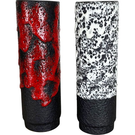 Paar vintage Vasen aus Keramik Fett Lava Bicolor für Jopeko Ceramics, Deutschland 1970er