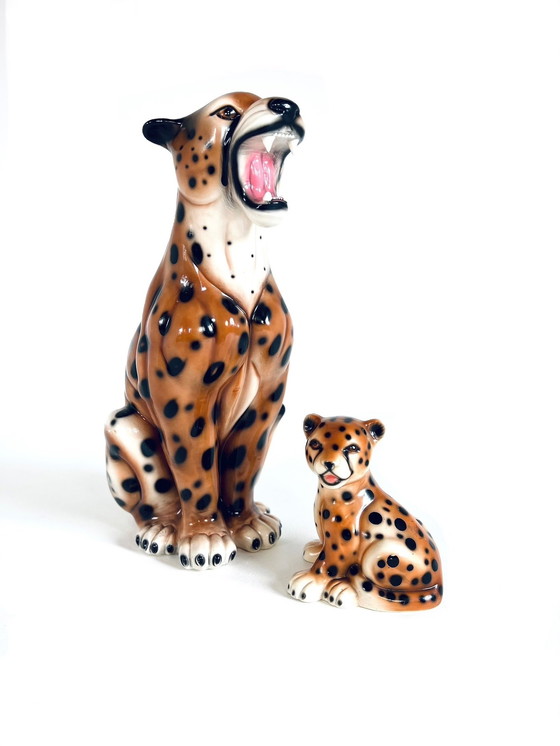 Image 1 of Italienischer Keramik-Leopard mit Jungtier '60
