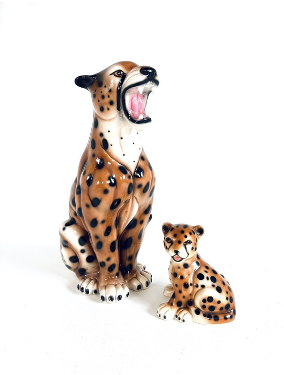 Image 1 of Italienischer Keramik-Leopard mit Jungtier '60