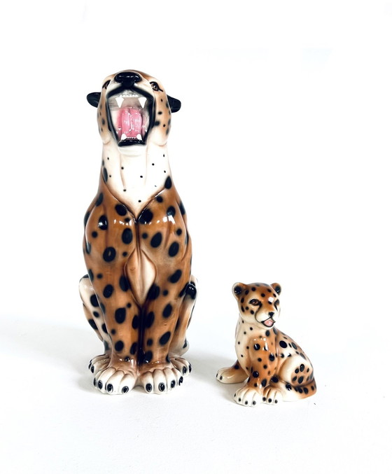 Image 1 of Italienischer Keramik-Leopard mit Jungtier '60