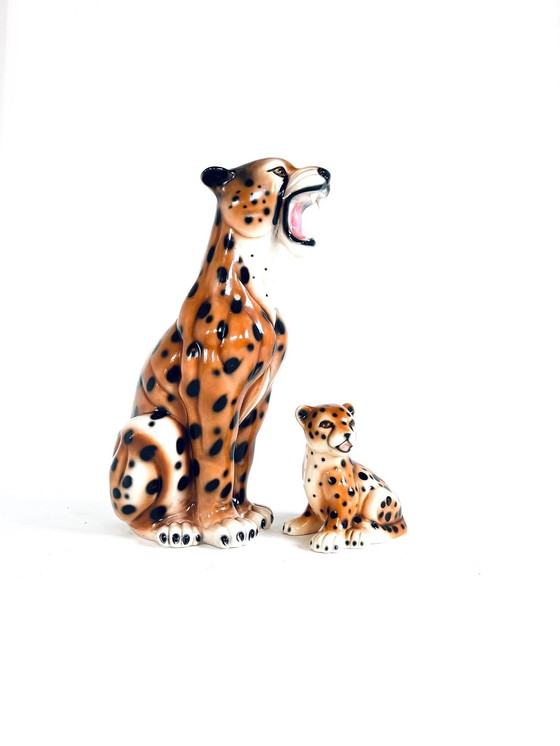 Image 1 of Italienischer Keramik-Leopard mit Jungtier '60