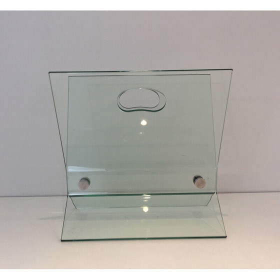 Image 1 of Zeitschriftenständer aus Glas und gebürstetem Stahl, Frankreich 1970