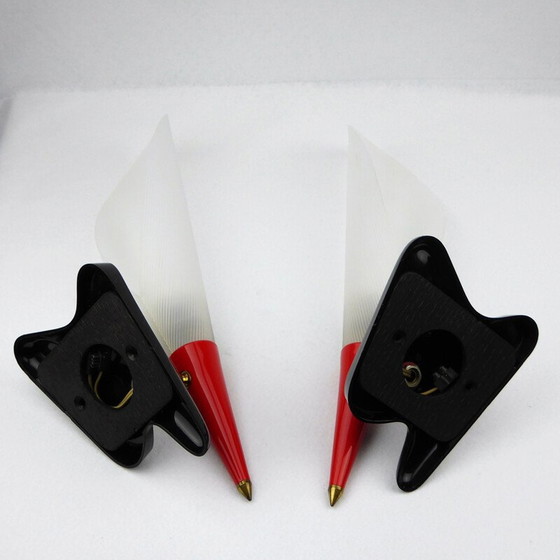 Image 1 of Set aus 2 Vintage-Wandlampen aus rotem und schwarzem Plexiglas
