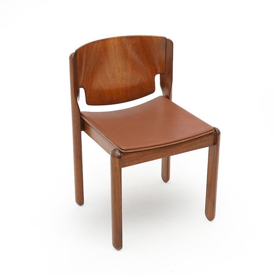 Image 1 of 6 Stühle Modell 122 aus Walnussholz und braunem Leder von Vico Magistretti für Cassina, 1960