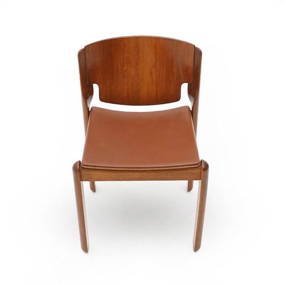 Image 1 of 6 Stühle Modell 122 aus Walnussholz und braunem Leder von Vico Magistretti für Cassina, 1960