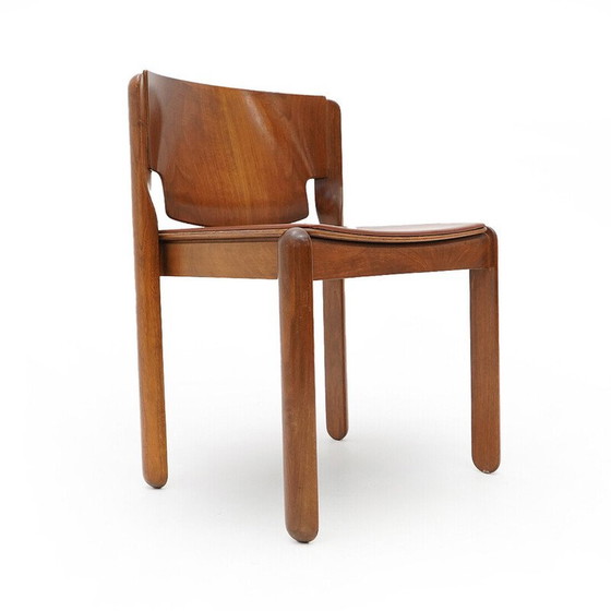 Image 1 of 6 Stühle Modell 122 aus Walnussholz und braunem Leder von Vico Magistretti für Cassina, 1960