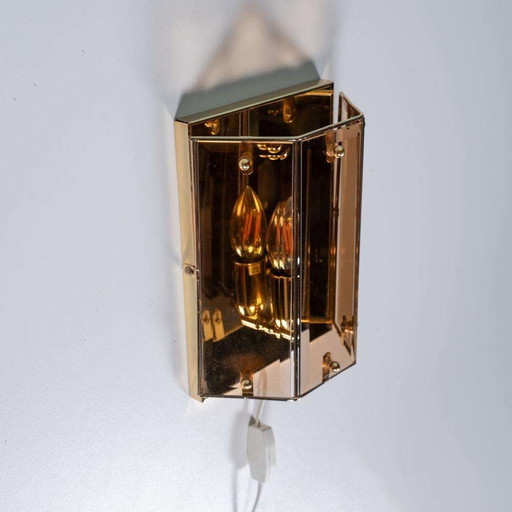 Vintage Wandlampe aus Messing und Rauchglas