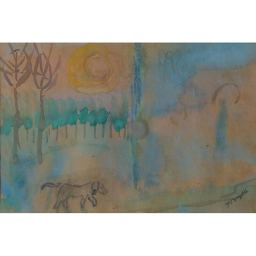 Alte Gouache von Frideborg Bryth, 1961