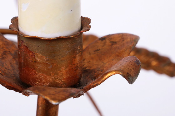 Image 1 of Vergoldete Tischleuchte 'Weizengarbe', Florentiner Tischleuchte von Hans Kögl, 1960er Jahre