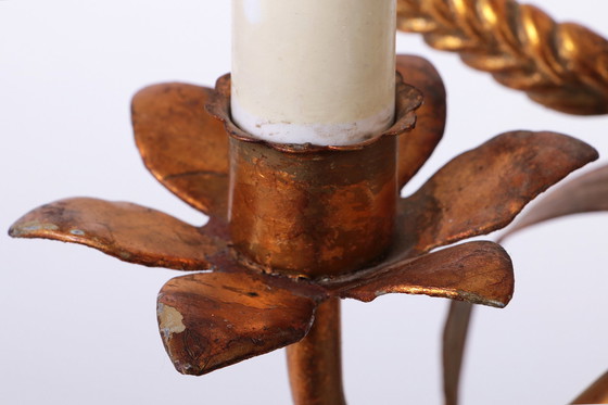 Image 1 of Vergoldete Tischleuchte 'Weizengarbe', Florentiner Tischleuchte von Hans Kögl, 1960er Jahre