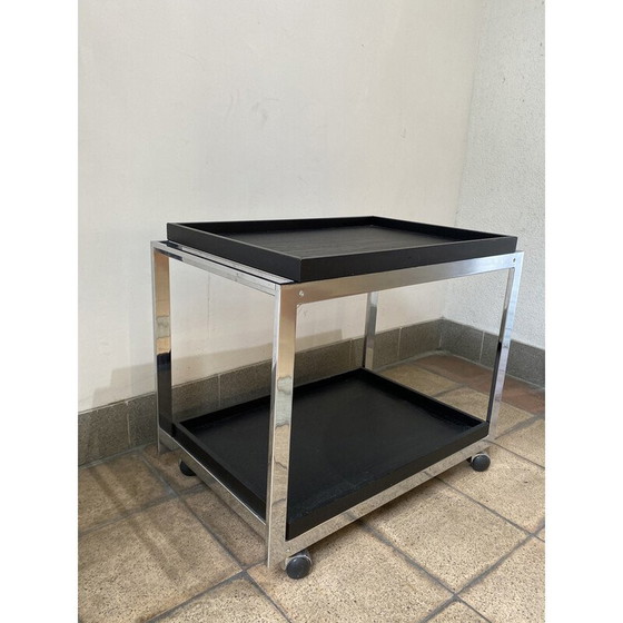 Image 1 of Vintage Serviertisch aus Edelstahl und Holz für Fendi und Trussardi