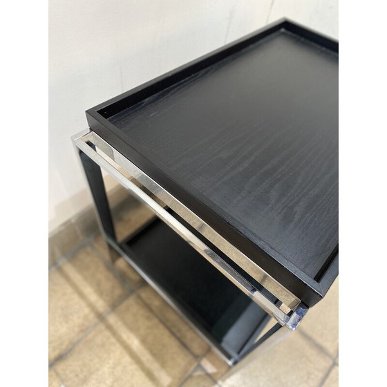 Image 1 of Vintage Serviertisch aus Edelstahl und Holz für Fendi und Trussardi