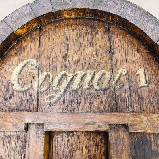 Image 1 of Niedriger Tisch Cognacfass, Holz und Glas