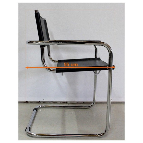 Image 1 of Vintage-Sessel aus schwarzem Leder und verchromtem Metall von Matteo Grassi, 1970er Jahre