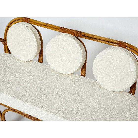 Image 1 of Italienisches 3-Sitzer-Sofa und eine Fußstütze aus Bambus und Wolle, 1960er Jahre