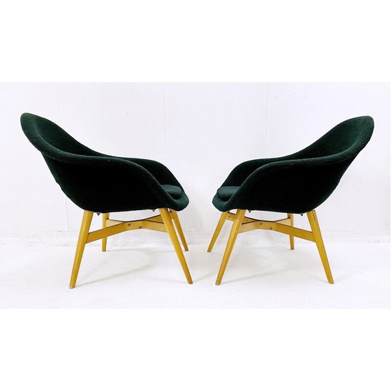 Image 1 of Paar Vintage-Sessel mit grünem Stoff von Miroslav Navratil, Tschechoslowakei 1960