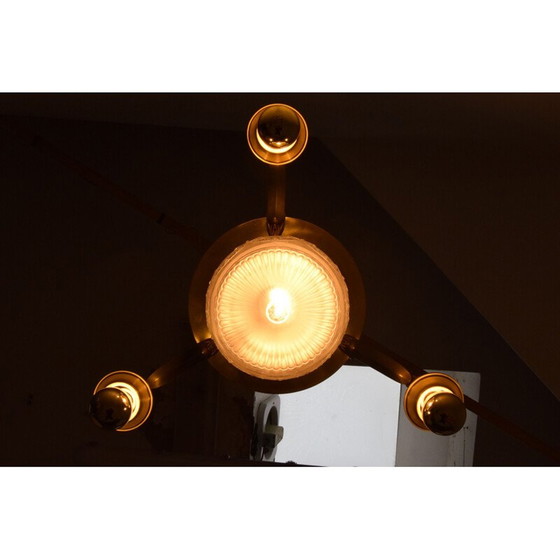 Image 1 of Vintage-Kronleuchter aus Glas und Messing, tschechisch 1930