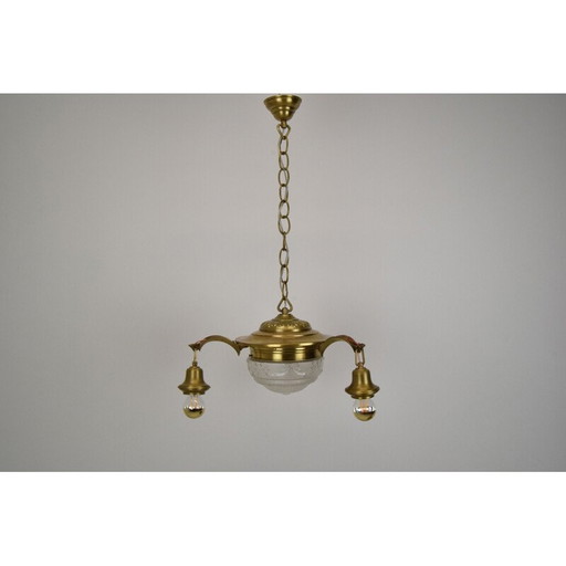 Vintage-Kronleuchter aus Glas und Messing, tschechisch 1930