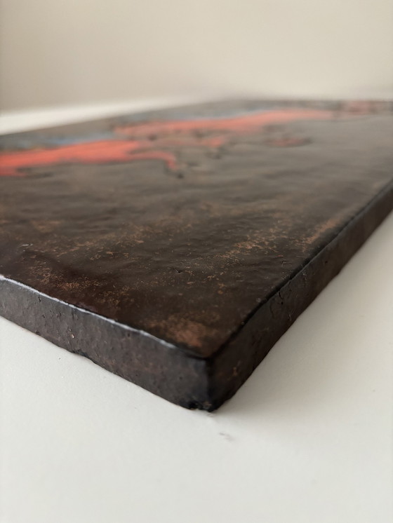 Image 1 of Westdeutschland Keramik 1970 Große Wandfliese Kampfszene