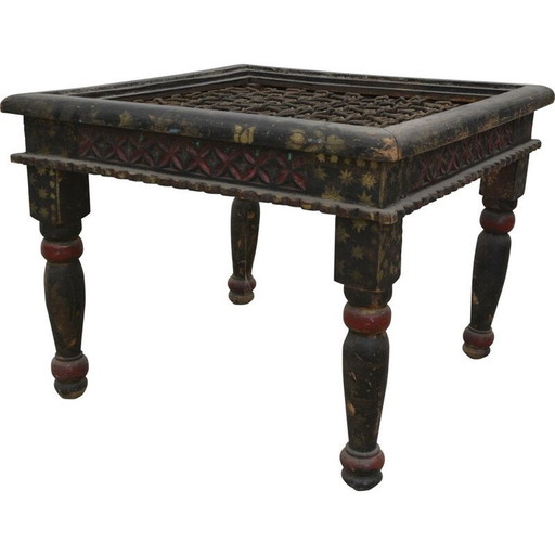 Vintage Couchtisch aus Holz und Metall, Indien 1940