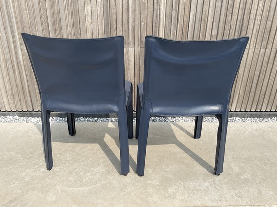 Image 1 of 2x Cassina Cab Chair von Mario Bellini in blauem Leder