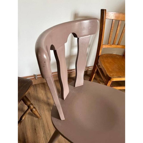 Image 1 of Satz von 4 uneinheitlichen Holzstühlen im Vintage-Stil