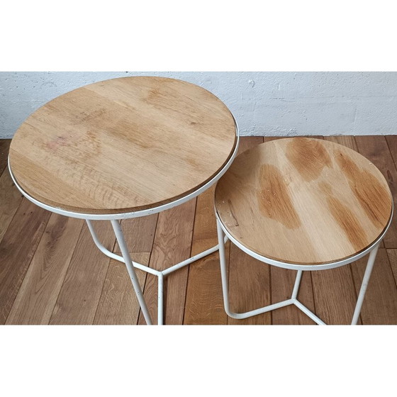 Image 1 of Paar Vintage-Beistelltische aus rohem Holz und Metall