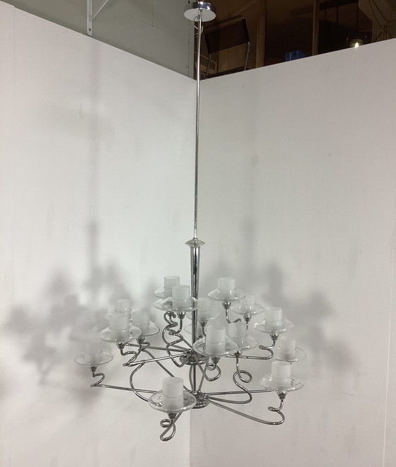 Image 1 of Großer italienischer Design-Kronleuchter Chrom und Glas