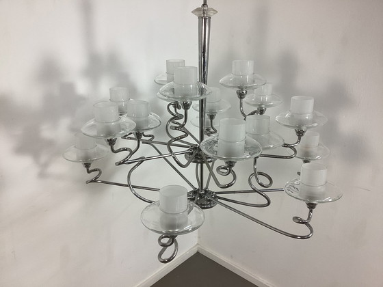 Image 1 of Großer italienischer Design-Kronleuchter Chrom und Glas