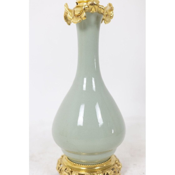 Image 1 of Paar alte Lampen aus Celadon-Porzellan und Bronze, 1880