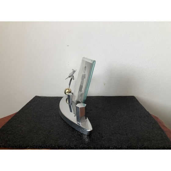 Image 1 of Schweres verchromtes Metall-Schreibtischgestell mit 2 Gläsern