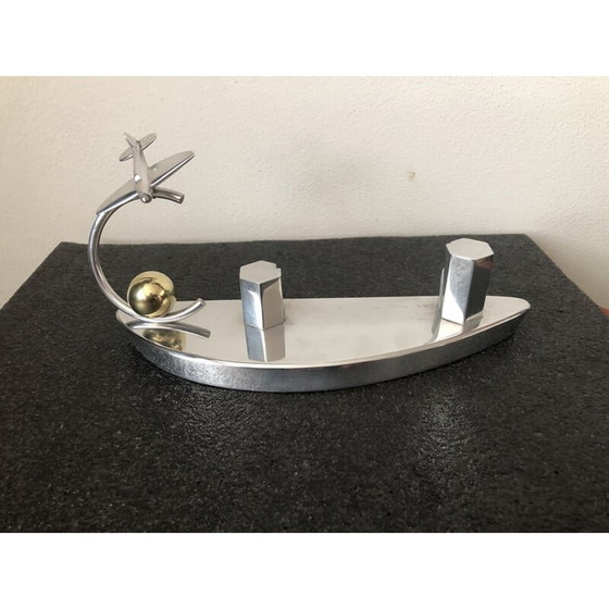 Image 1 of Schweres verchromtes Metall-Schreibtischgestell mit 2 Gläsern