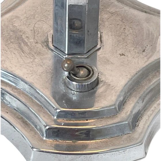 Image 1 of Kunst Deco – Tischlampe – Kelchförmiges, mehrfarbiges Glas – Silber Sockel mit Netzschalter