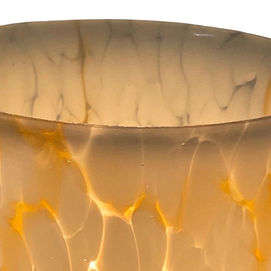 Image 1 of Kunst Deco – Tischlampe – Kelchförmiges, mehrfarbiges Glas – Silber Sockel mit Netzschalter